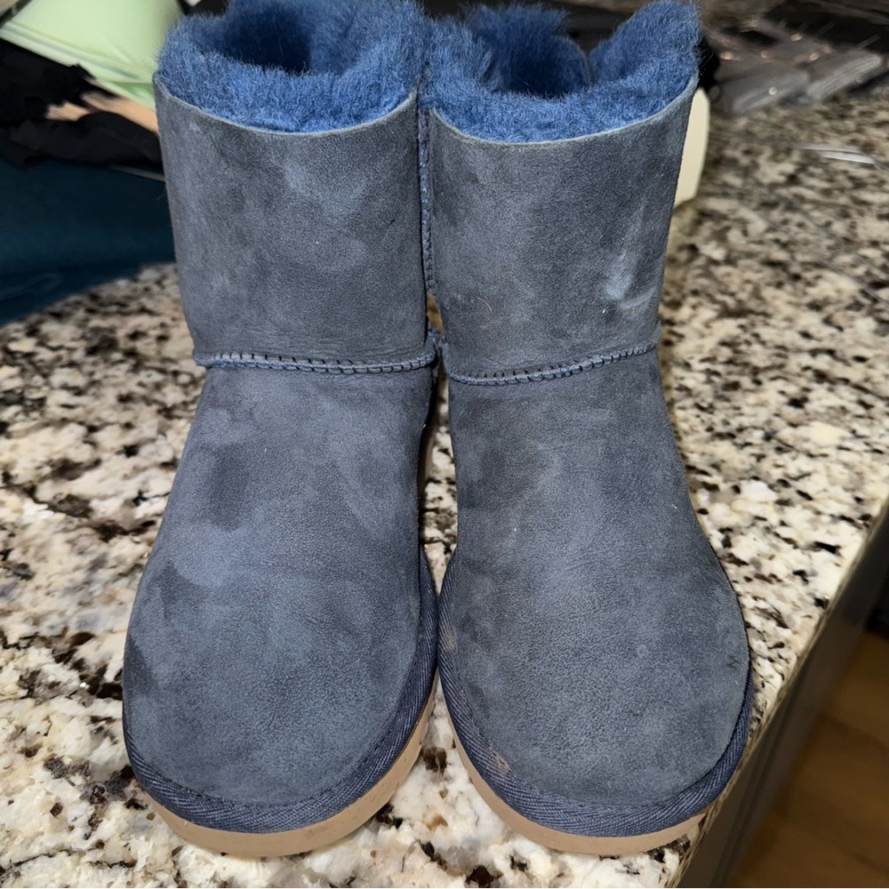 UGG Blue Suede Boots with Sheepskin Lining